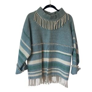 VTG Lapp Lander Finnbo Jackets Sweater Blue Cream 100% Wool Nordic Fringe Norway